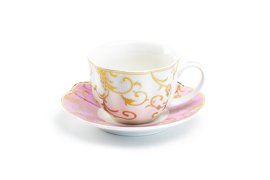 Grace Teaware Pink Gold Scroll Fine Porcelain Cup and Saucer