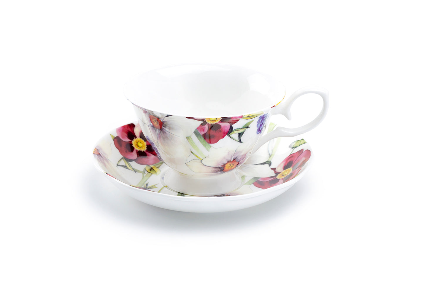 Stechcol Gracie Bone China Red Pansy Bone China Tea Cup and Saucer
