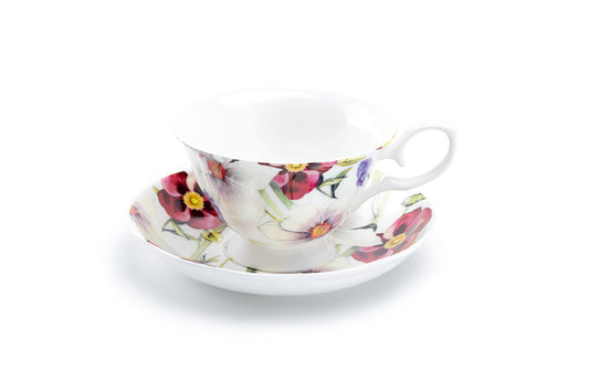 Stechcol Gracie Bone China Red Pansy Bone China Tea Cup and Saucer
