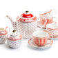 Grace Teaware Red Josephine Stripes and Dots Fine Porcelain Tea Set