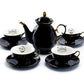 Grace Teaware Black Gold Scallop Teapot + 4 Assorted Halloween Tea Cup and Saucer Sets