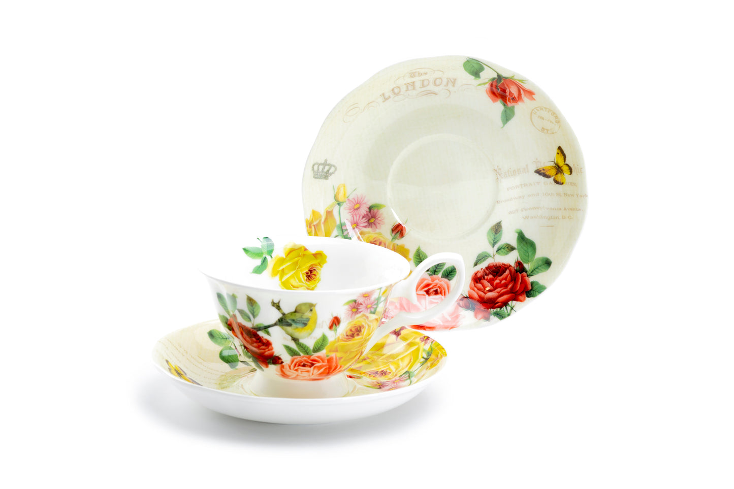 Stechcol Gracie Bone China Yellow Rose Garden Bone China Tea Cup and Saucer Set