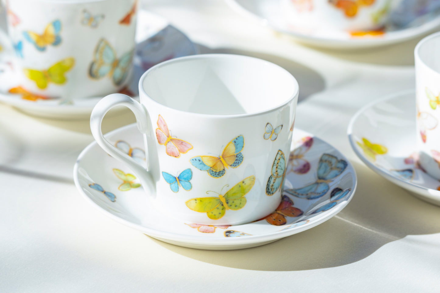 Spring Butterfly Bone China Coffee Cup and Saucer
