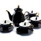 Black Gold Scallop Teapot + 4 Black Cat Tea Cup and Saucer Sets