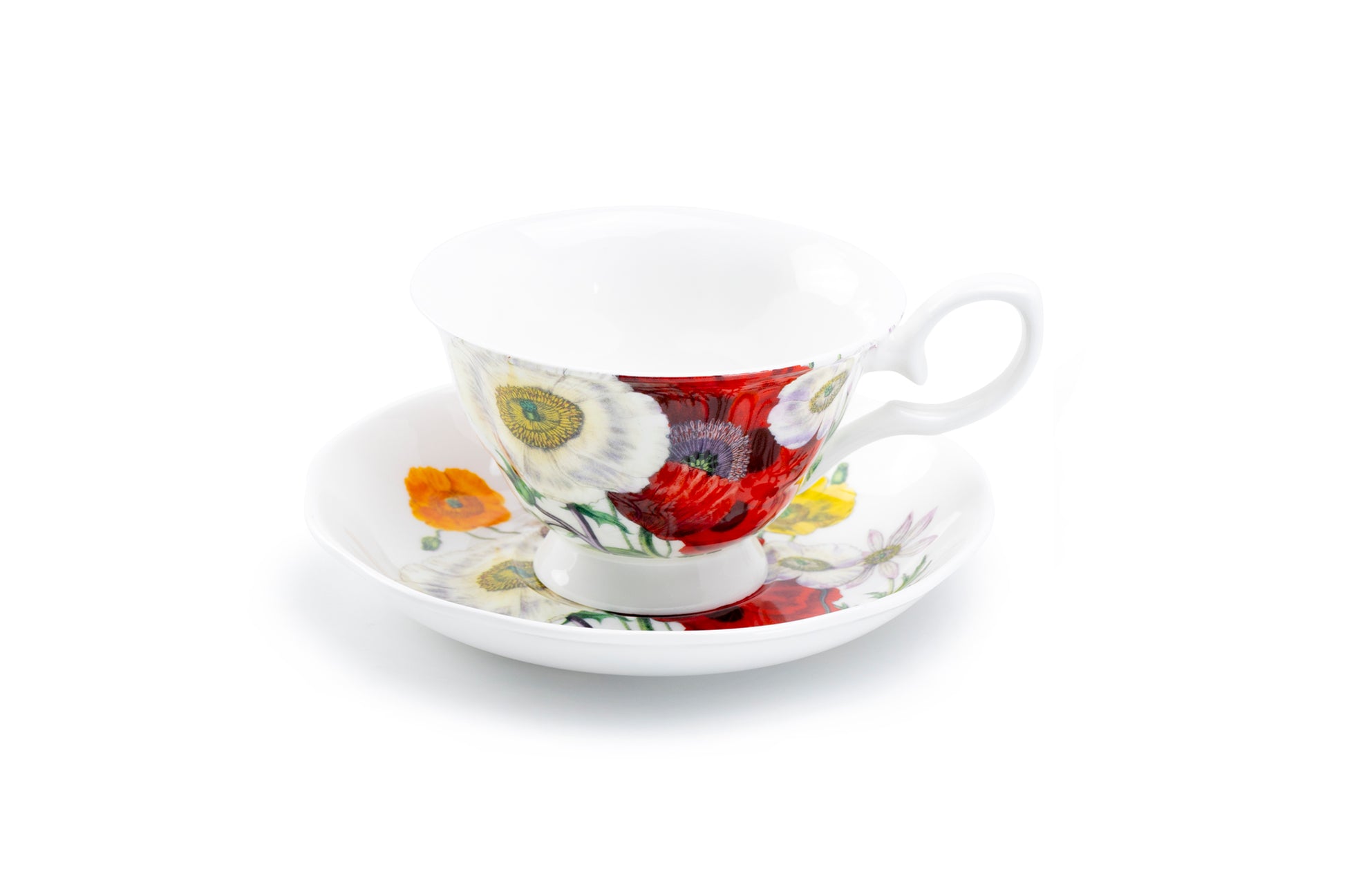 Stechcol Gracie Bone China Poppy Field Bone China Tea Cup and Saucer