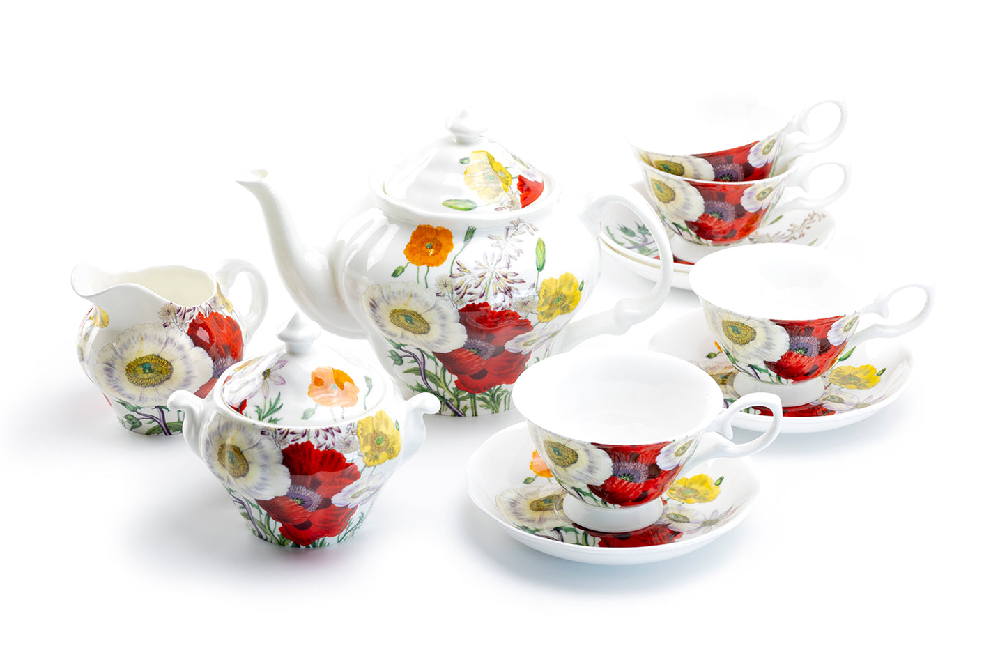 Stechcol Gracie Bone China Stechcol Poppy Field Bone China 11-Piece Tea Set