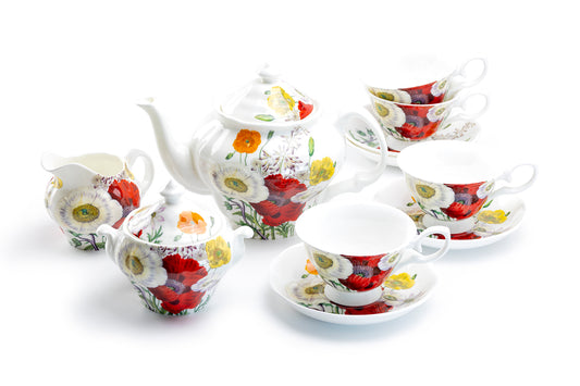 Stechcol Gracie Bone China Stechcol Poppy Field Bone China 11-Piece Tea Set