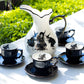 Potter's Studio Witches Brew Pitcher + 4 Flying Witch Halloween Tea Cup and Saucer Sets