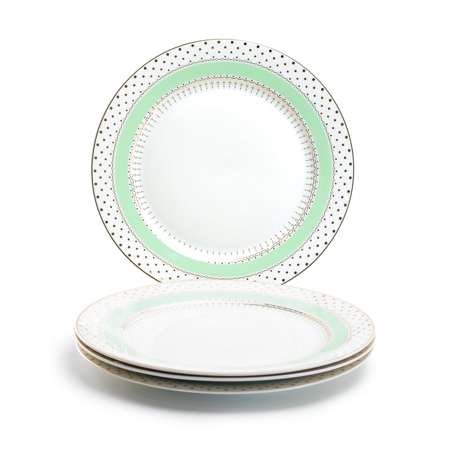 Mint Green Stripe with Gold Dots Fine Porcelain Dessert/Dinner Plate