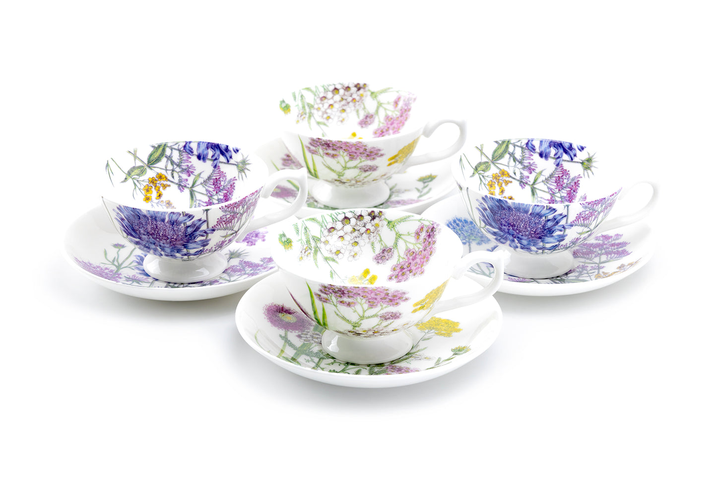 Stechcol Gracie Bone China Flower Field Bone China Tea Cup and Saucer Set of 4