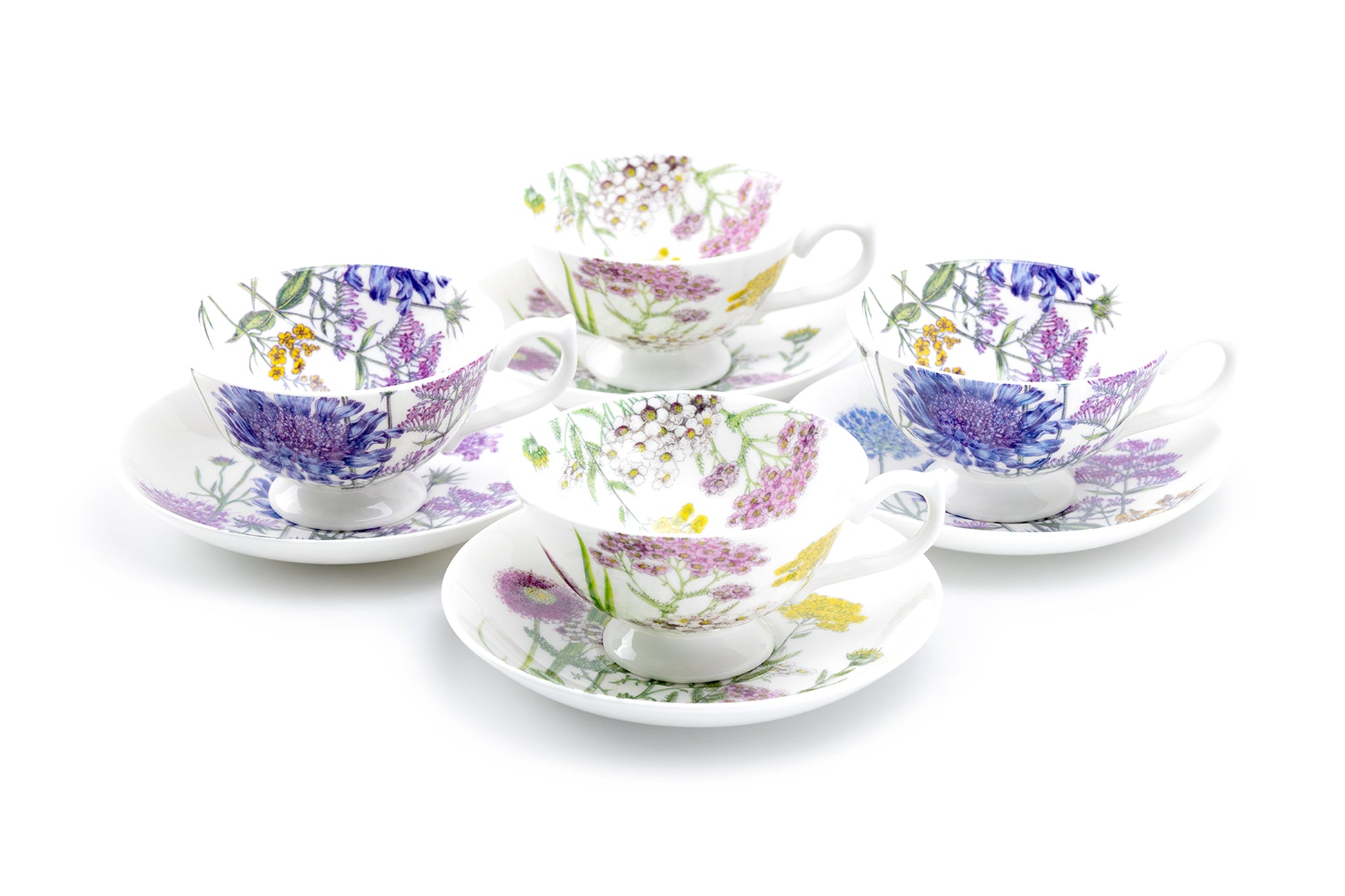 Stechcol Gracie Bone China Flower Field Bone China Tea Cup and Saucer Set of 4