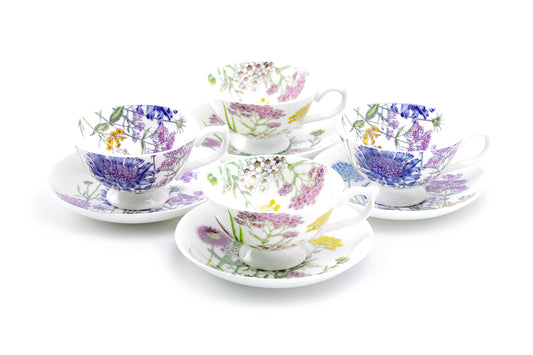 Stechcol Gracie Bone China Flower Field Bone China Tea Cup and Saucer Set of 4