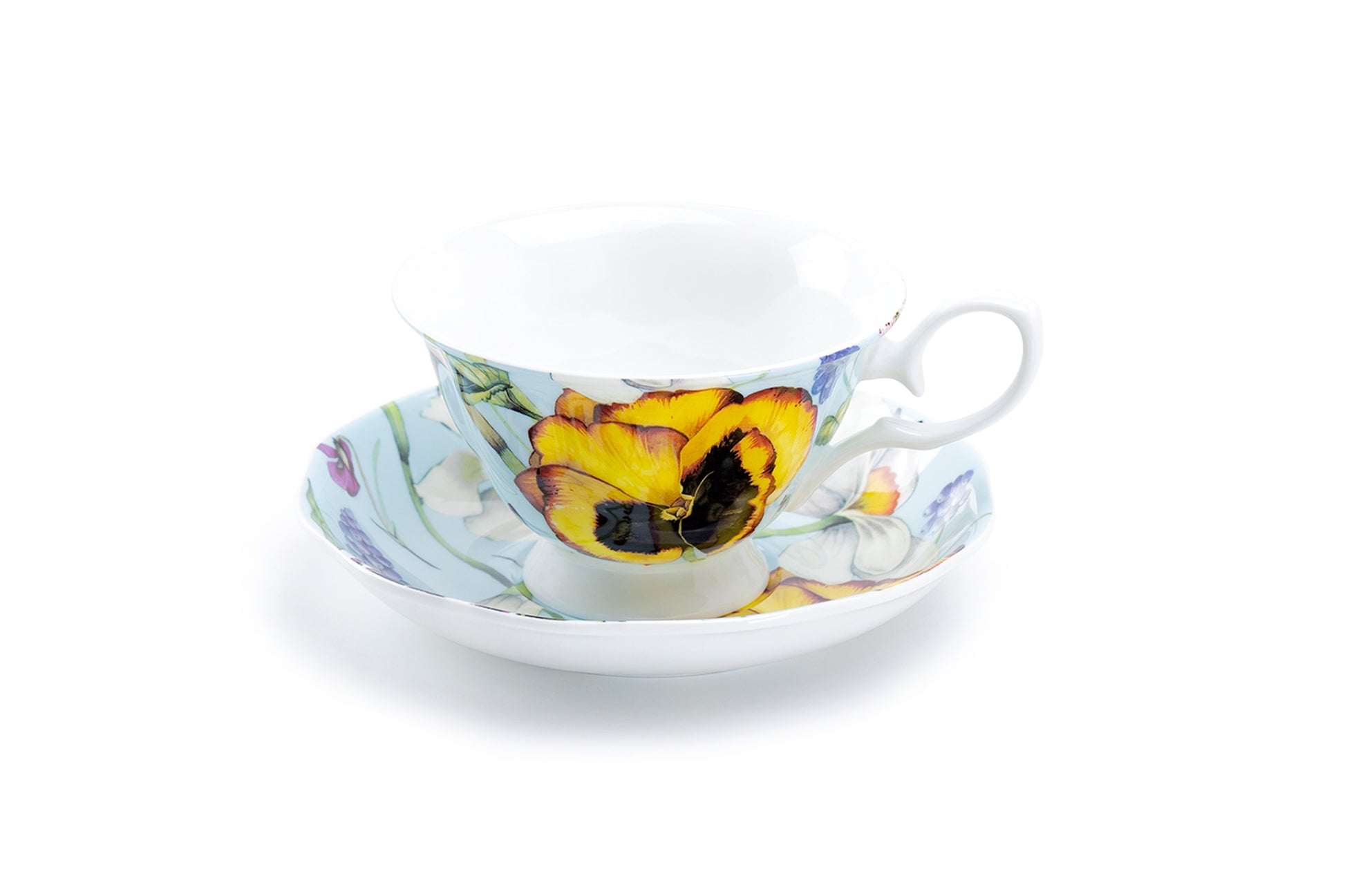 Stechcol Gracie Bone China Yellow Pansy Bone China Tea Cup and Saucer