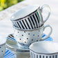 Grace Teaware Black Josephine Stripes and Dots Fine Porcelain Cup and Saucer