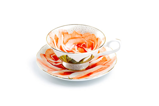 Stechcol Gracie Bone China Orange Rose Gold Dots Bone China Tea Cup and Saucer