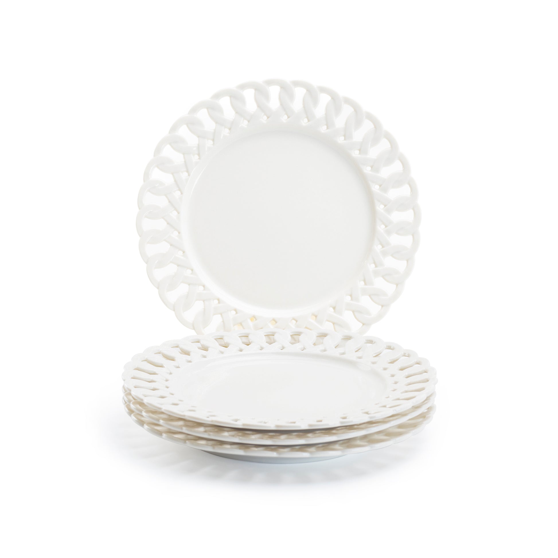 Grace Teaware 8" White Heirloom Fine Porcelain Dessert Plate Set of 4
