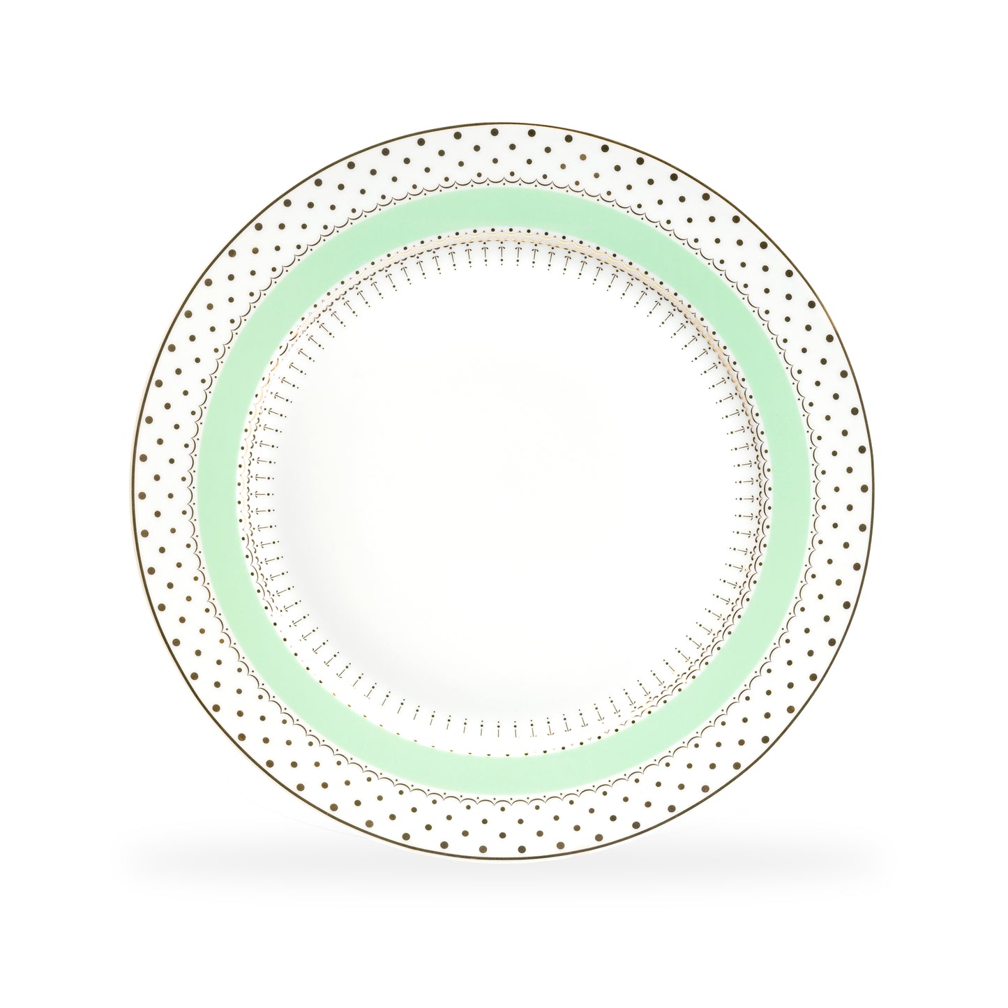 Mint Green Stripe with Gold Dots Fine Porcelain Dessert/Dinner Plate