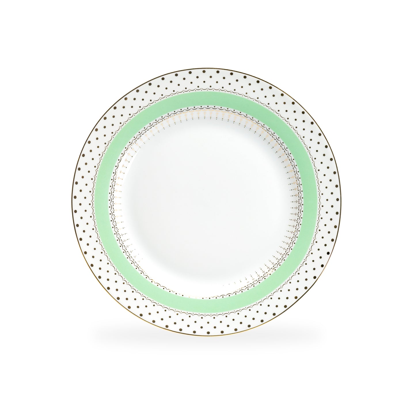 Mint Green Stripe with Gold Dots Fine Porcelain Dessert/Dinner Plate