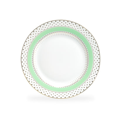 Mint Green Stripe with Gold Dots Fine Porcelain Dessert/Dinner Plate
