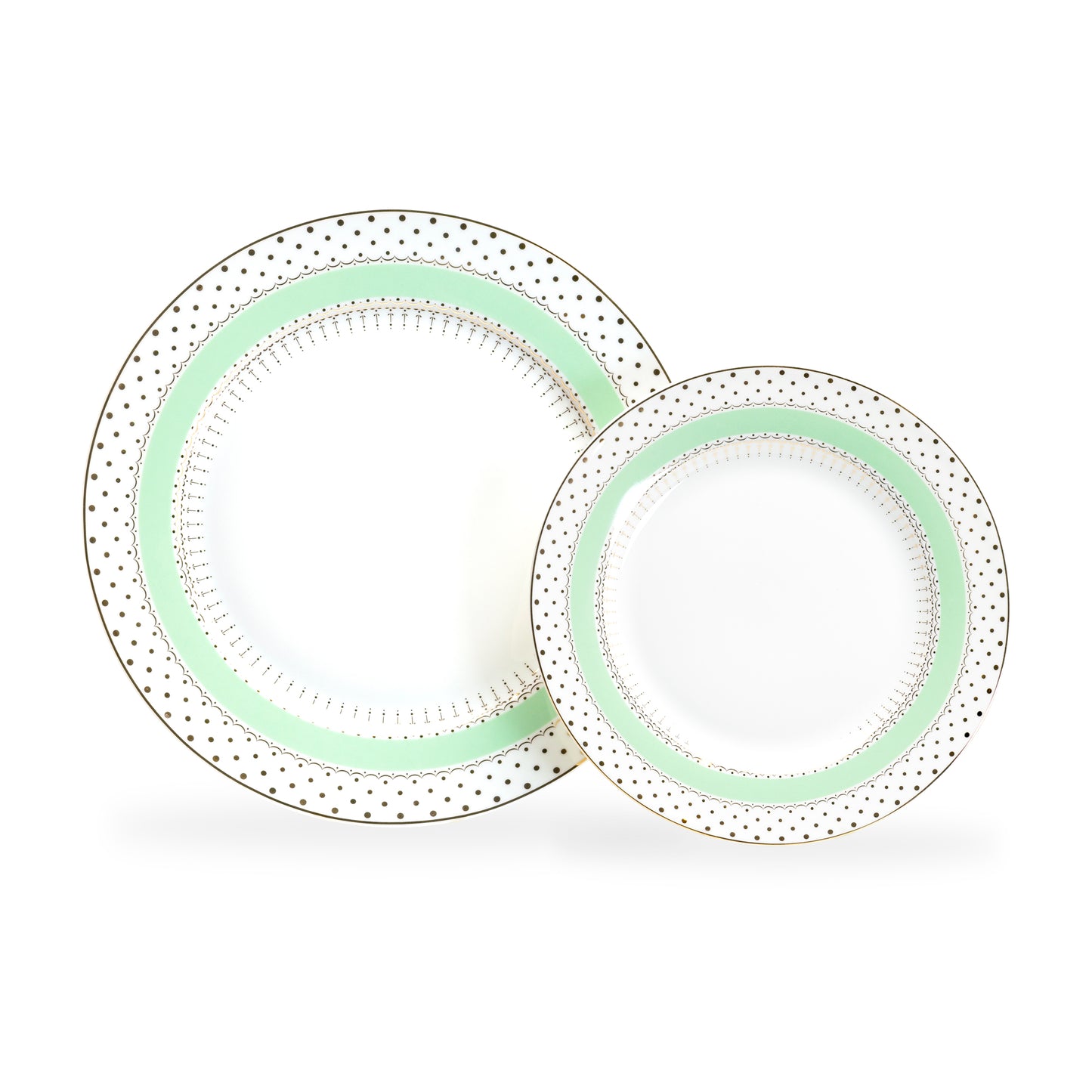 Mint Green Stripe with Gold Dots Fine Porcelain Dessert/Dinner Plate