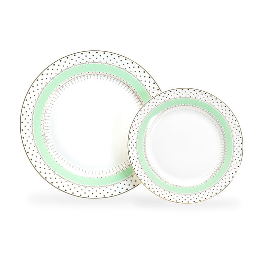 Mint Green Stripe with Gold Dots Fine Porcelain Dessert/Dinner Plate