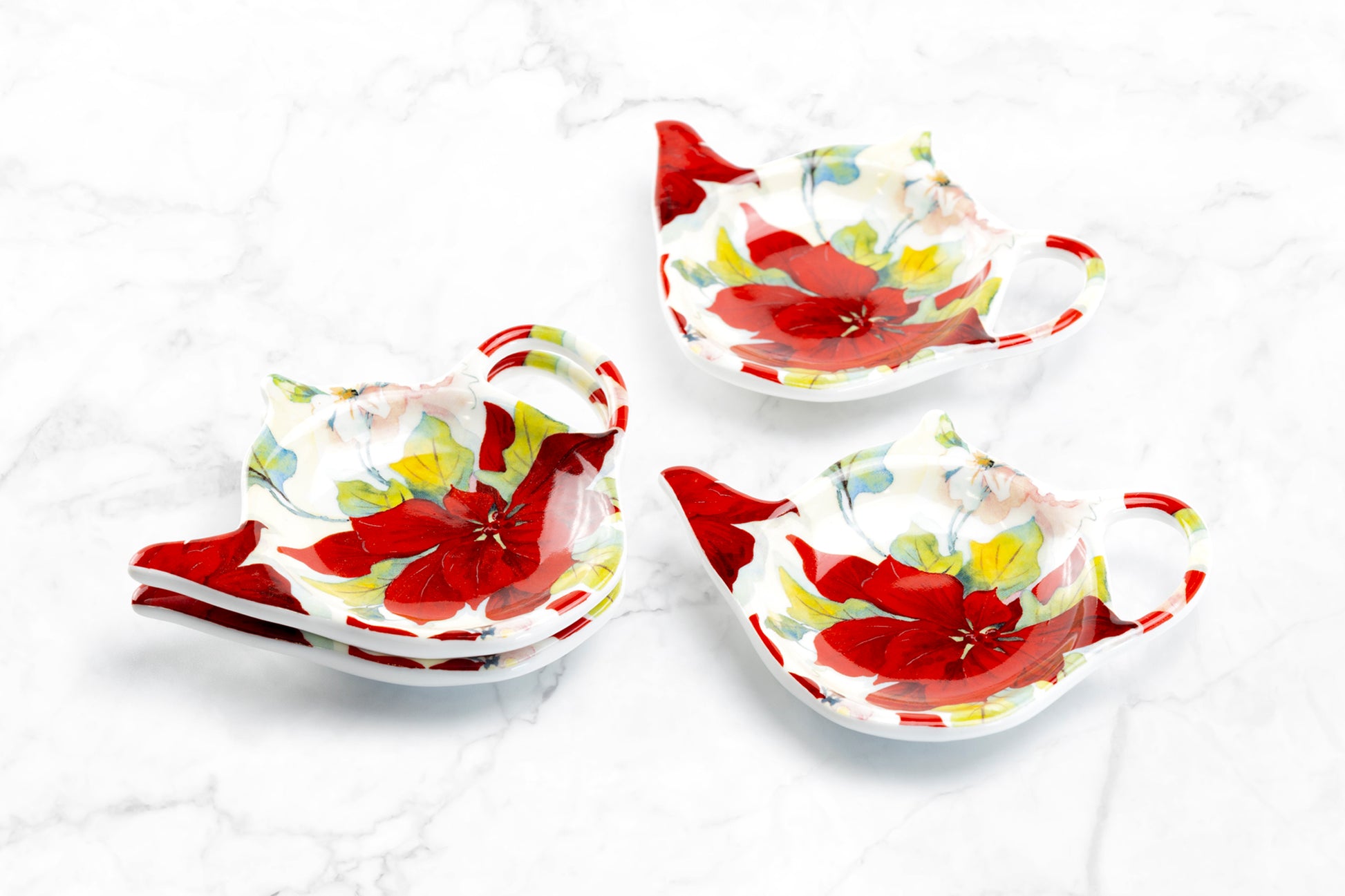 Stechol Gracie Bone China Poinsettia Bone China Tea Bag Holder Set of 4