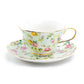Grace Teaware Blue Cottage Rose Chintz Porcelain Teacup and Saucer Set