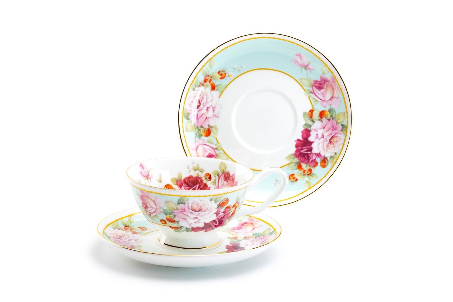 Stechcol Gracie Bone China Peony and Strawberry Mint Bone China Tea Cup and Saucer set