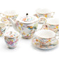 Spring Flowers with Hummingbird Fine Porcelain Fluted Cups Tea Set
