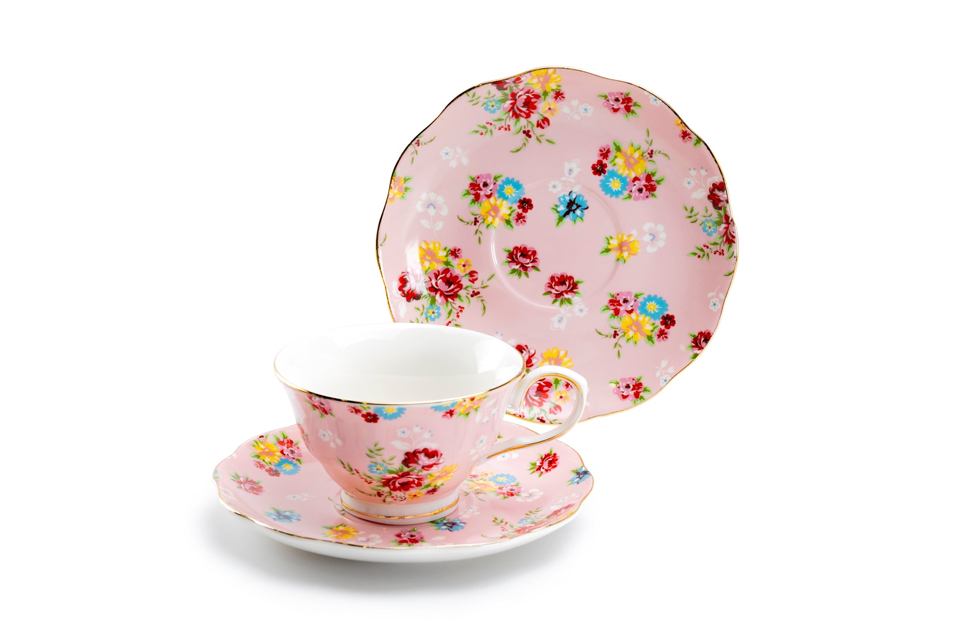 Grace Teaware Pink Shabby Rose Fine Porcelain Tea Cup and Saucer Set