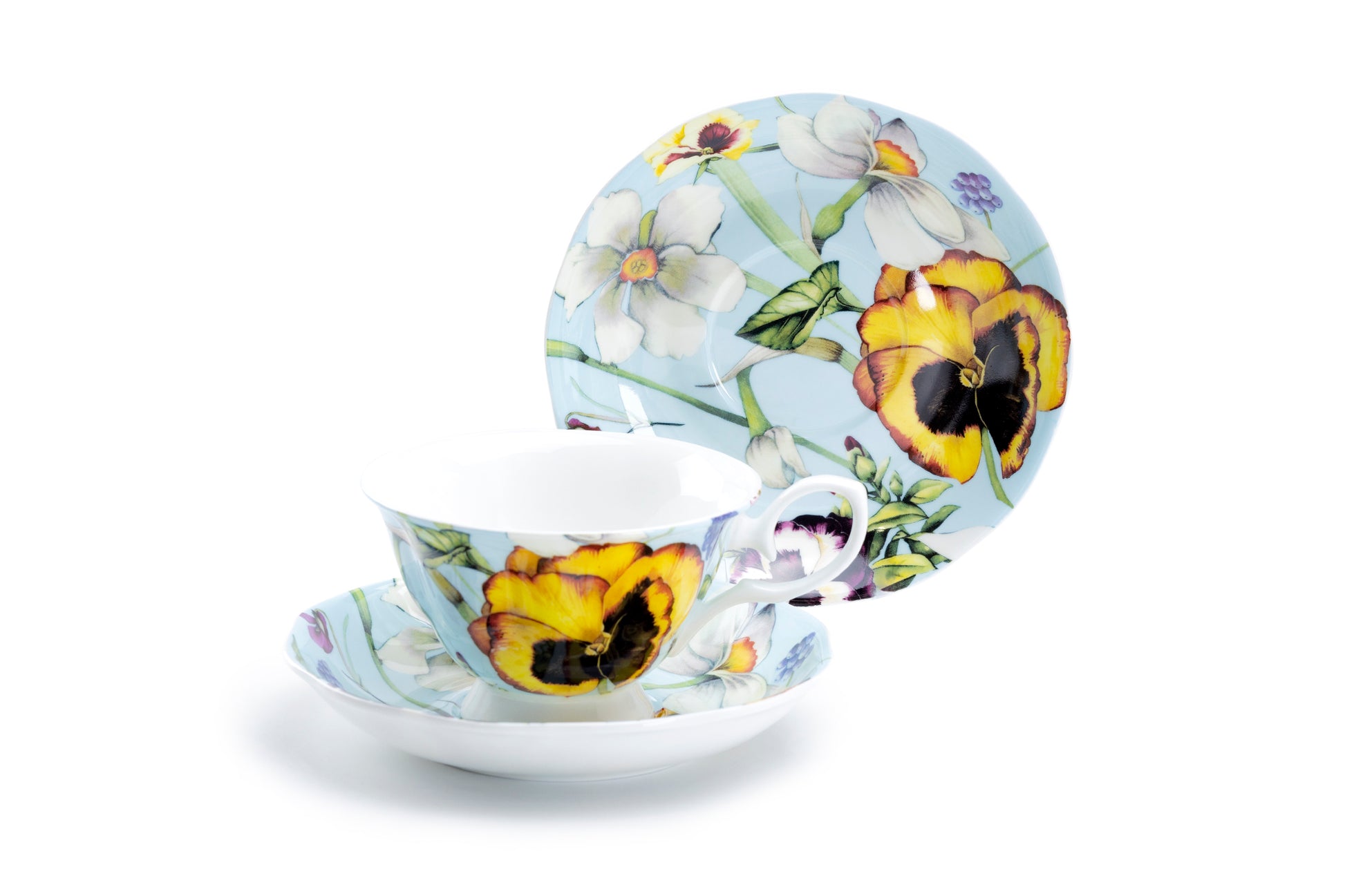 Stechcol Gracie Bone China Yellow Pansy Bone China Tea Cup and Saucer Set