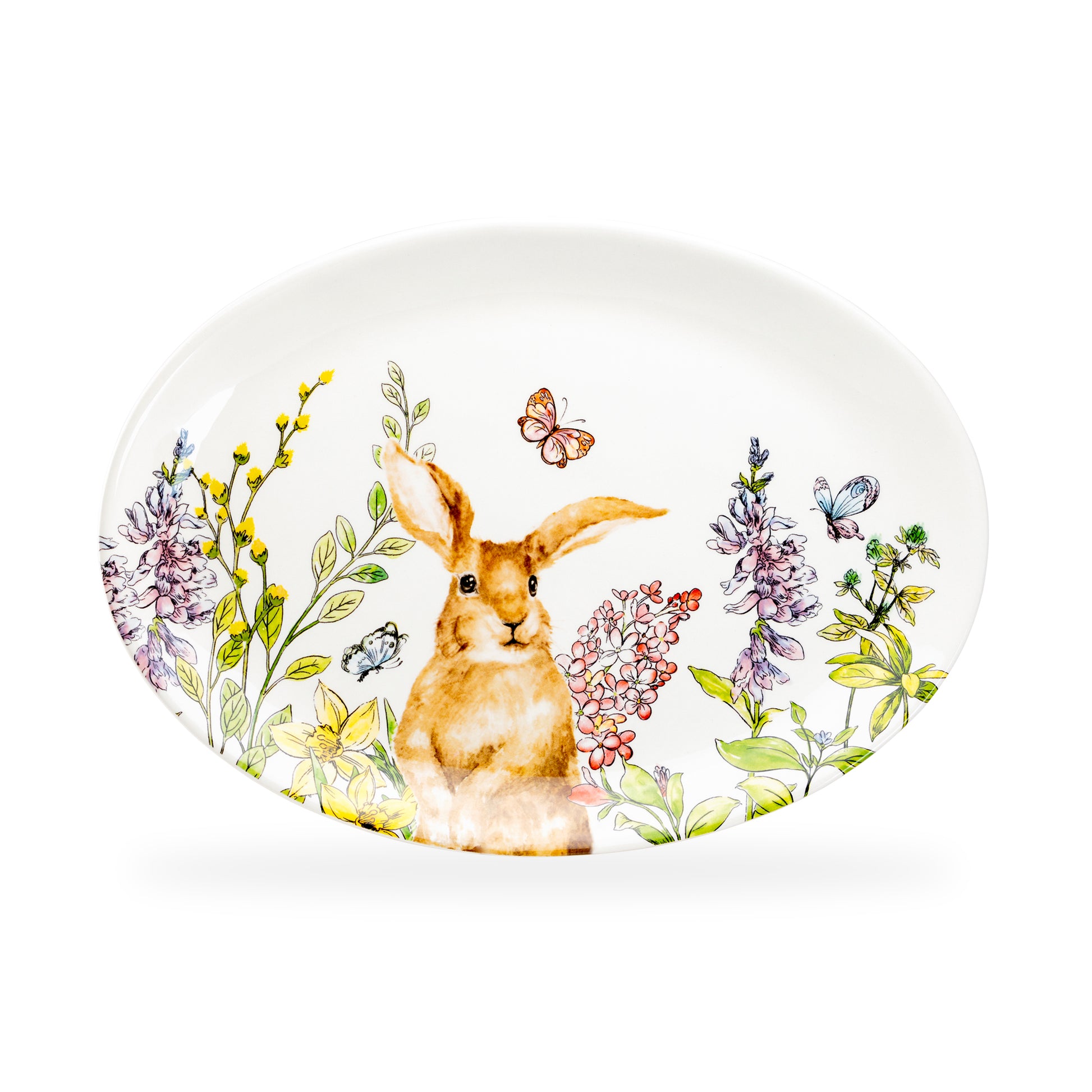 Grace Teaware 15.25" Spring Garden Bunny Oval Serving Platter