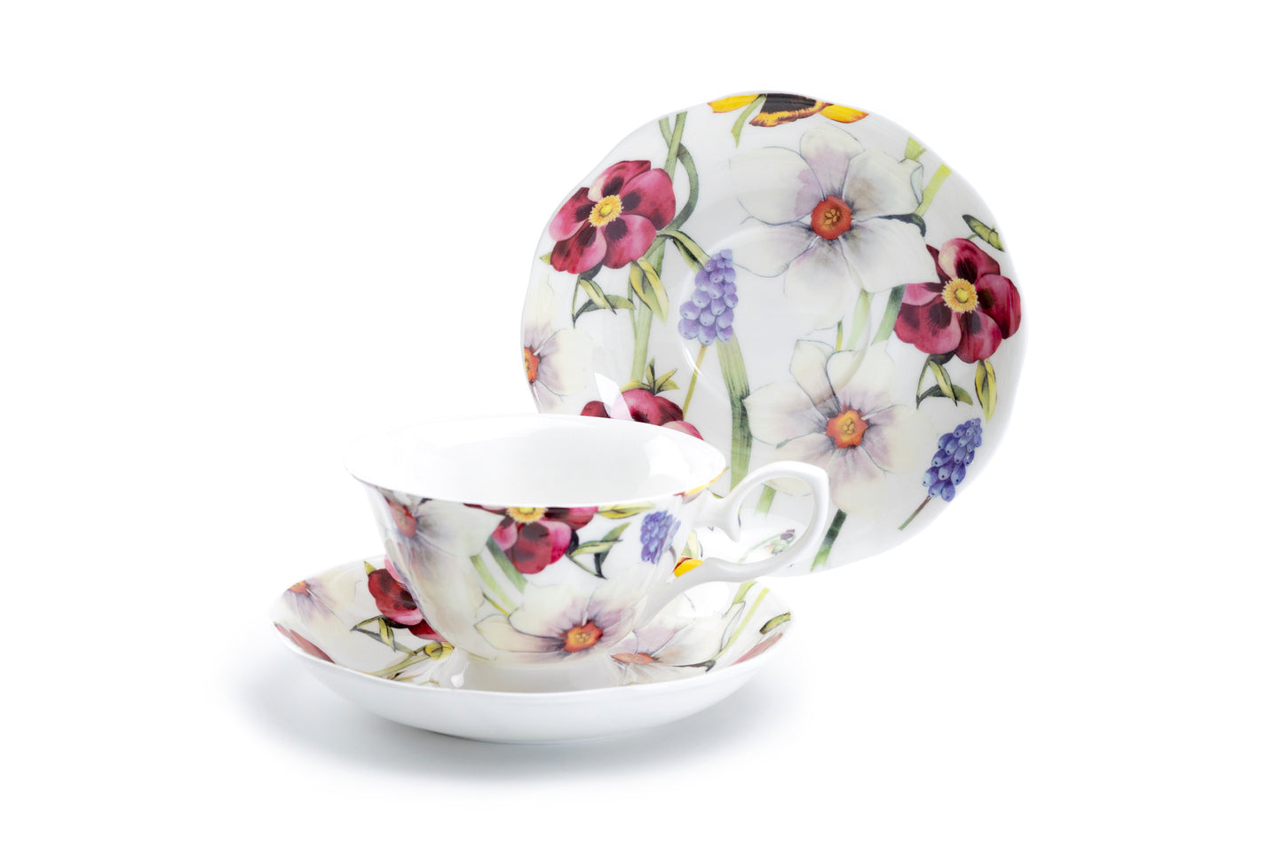 Stechcol Gracie Bone China Red Pansy Bone China Tea Cup and Saucer Set