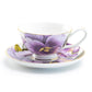 Stechcol Gracie Bone China Purple Gold Pansy Bone China Tea Cup and Saucer
