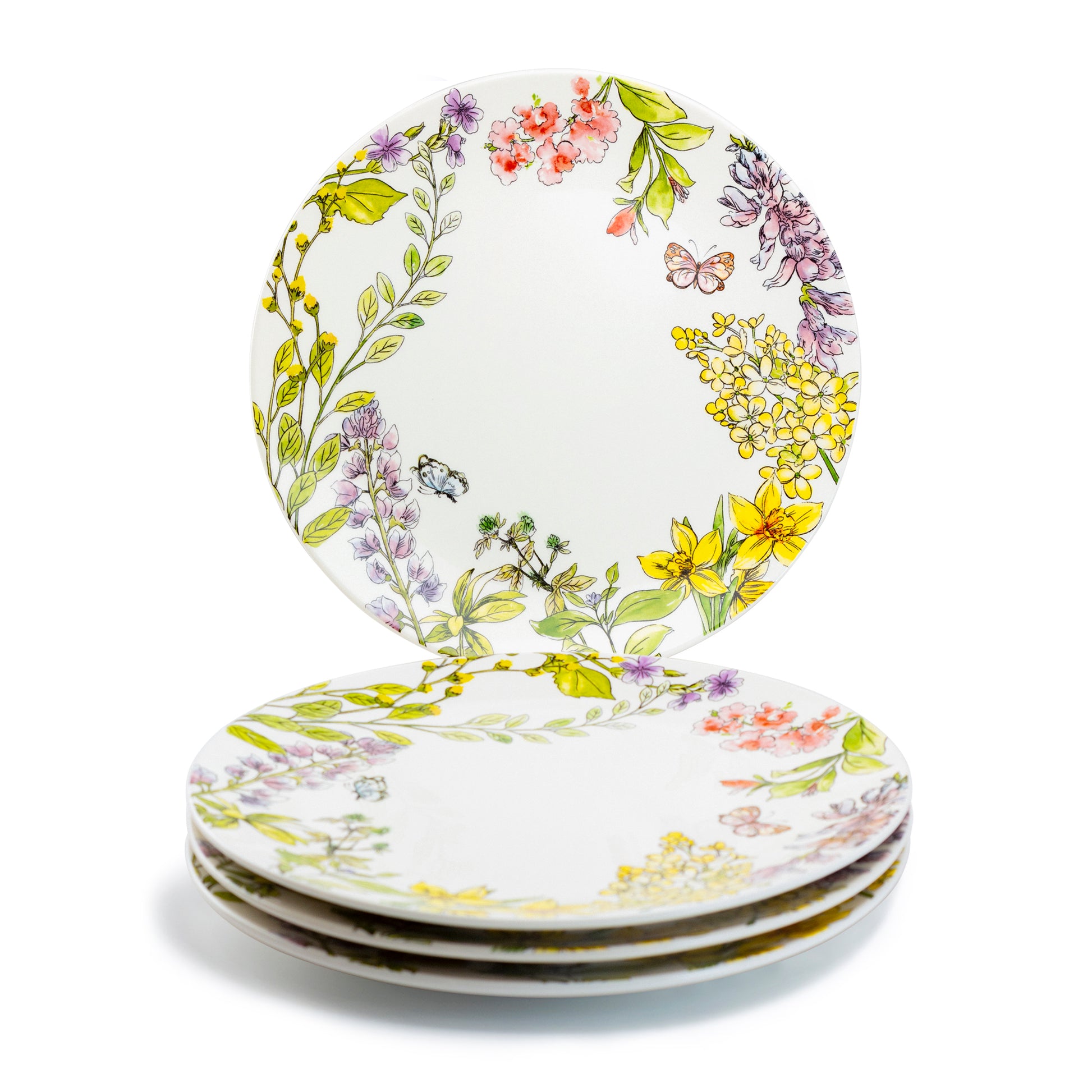 Grace Teaware 10.5" Spring Garden Pottery Dinner Plate Set of 4