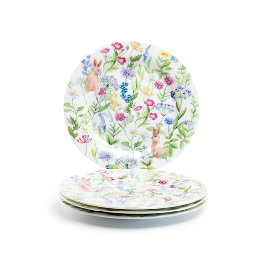 Stechcol Gracie Bone China 7.5" Spring Flower Bunny Bone China Dessert Plate Set of 4