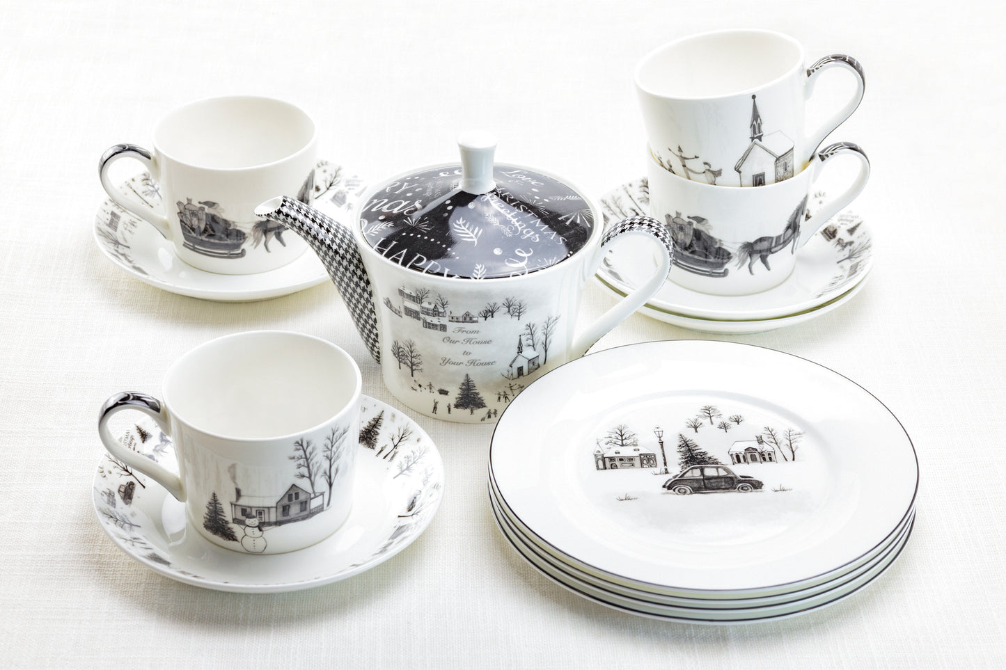 7.5" Winter Wonderland Christmas Tree Car Bone China Dessert Plate