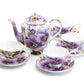 Stechcol Gracie Bone China Purple Gold Pansy Bone China 9-Piece Tea Set