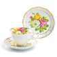 Rose Bouquet Assorted Colors Fine Porcelain Tea Cup and Saucer Set of 4