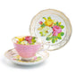 Rose Bouquet Assorted Colors Fine Porcelain Tea Cup and Saucer Set of 4