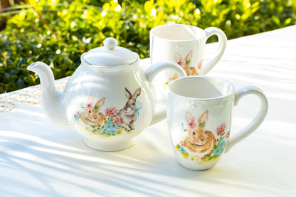 Flower Bunny Scallop Teapot + Mug Set