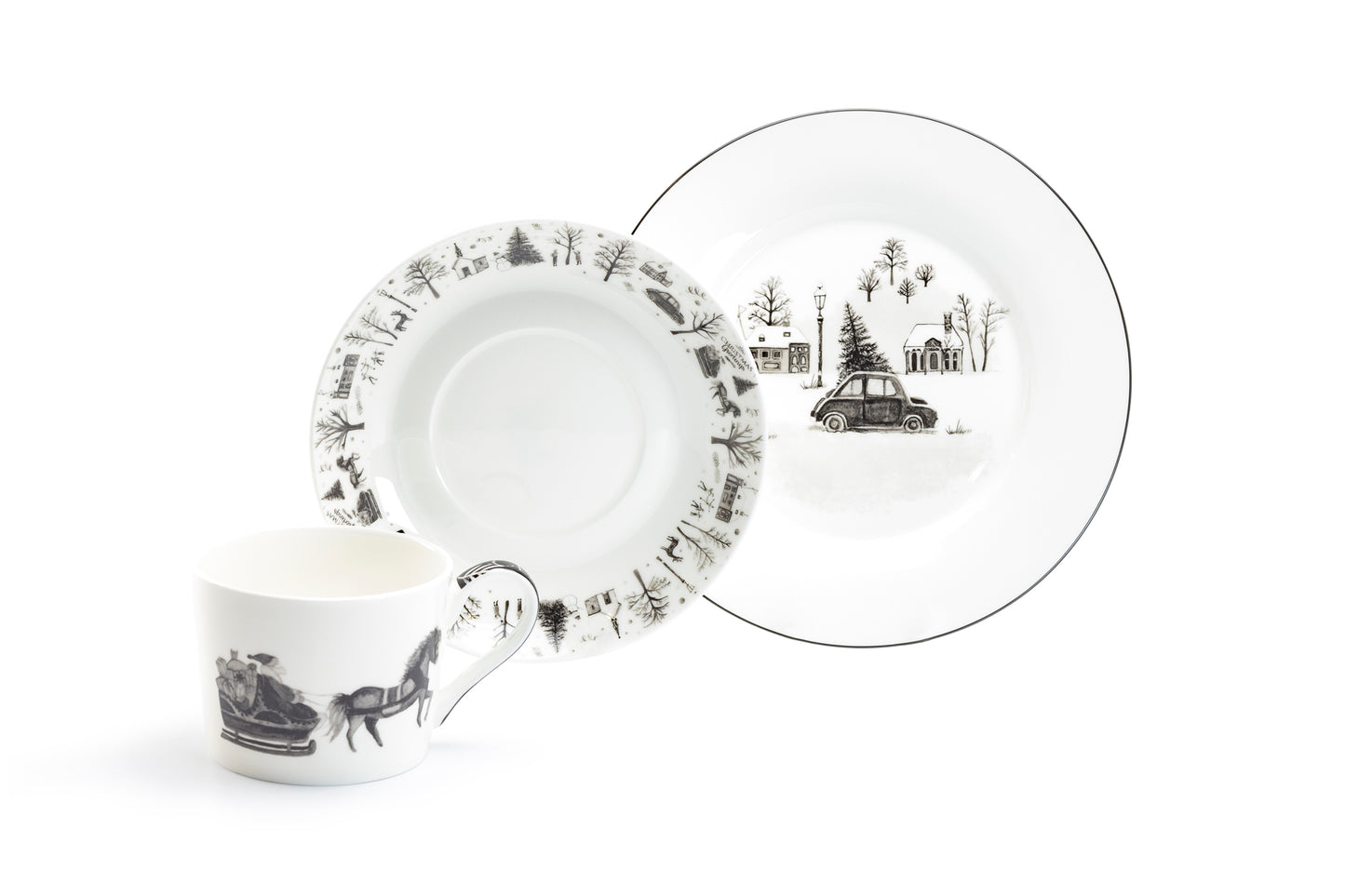 7.5" Winter Wonderland Christmas Tree Car Bone China Dessert Plate