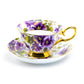 Stechcol Gracie Bone China Purple Pansy Gold Bone China Tea Cup and Saucer