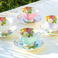 Rose Bouquet Assorted Colors Fine Porcelain Tea Cup and Saucer Set of 4