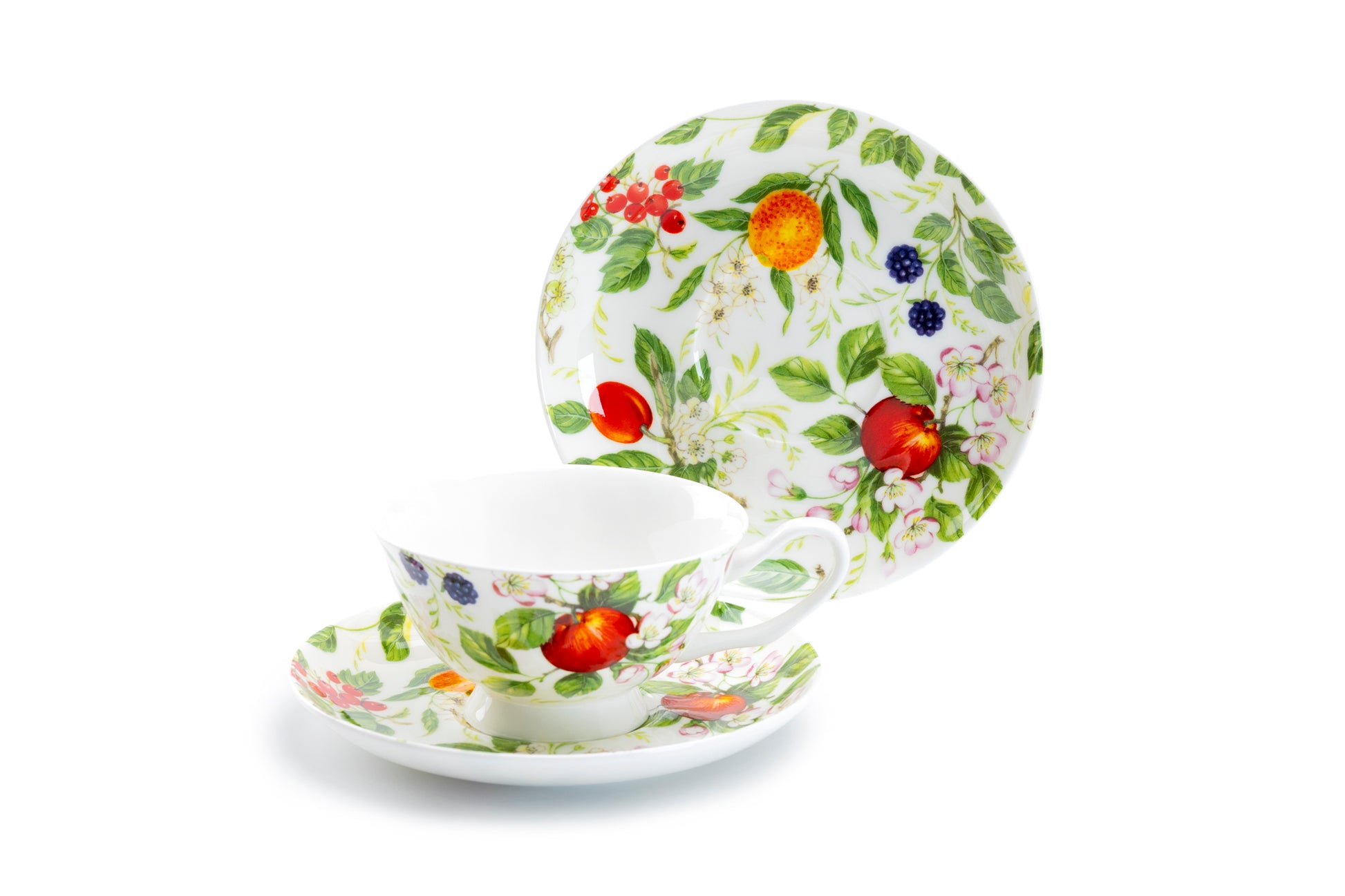 Gracie Bone China Fruits Garden Bone China Tea Cup and Saucer Set