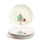 Potter's Studio 10.5" Organic Texture Santa Christmas Tree Dinner Plate Set of 4