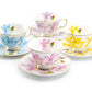 Grace Teaware Iris Floral Fine Porcelain Tea Cup and Saucer Set of 4