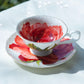 Red Rose Gold Dots Bone China Tea Cup and Saucer
