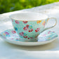 Blue Shabby Rose Fine Porcelain Tea Cup and Saucer