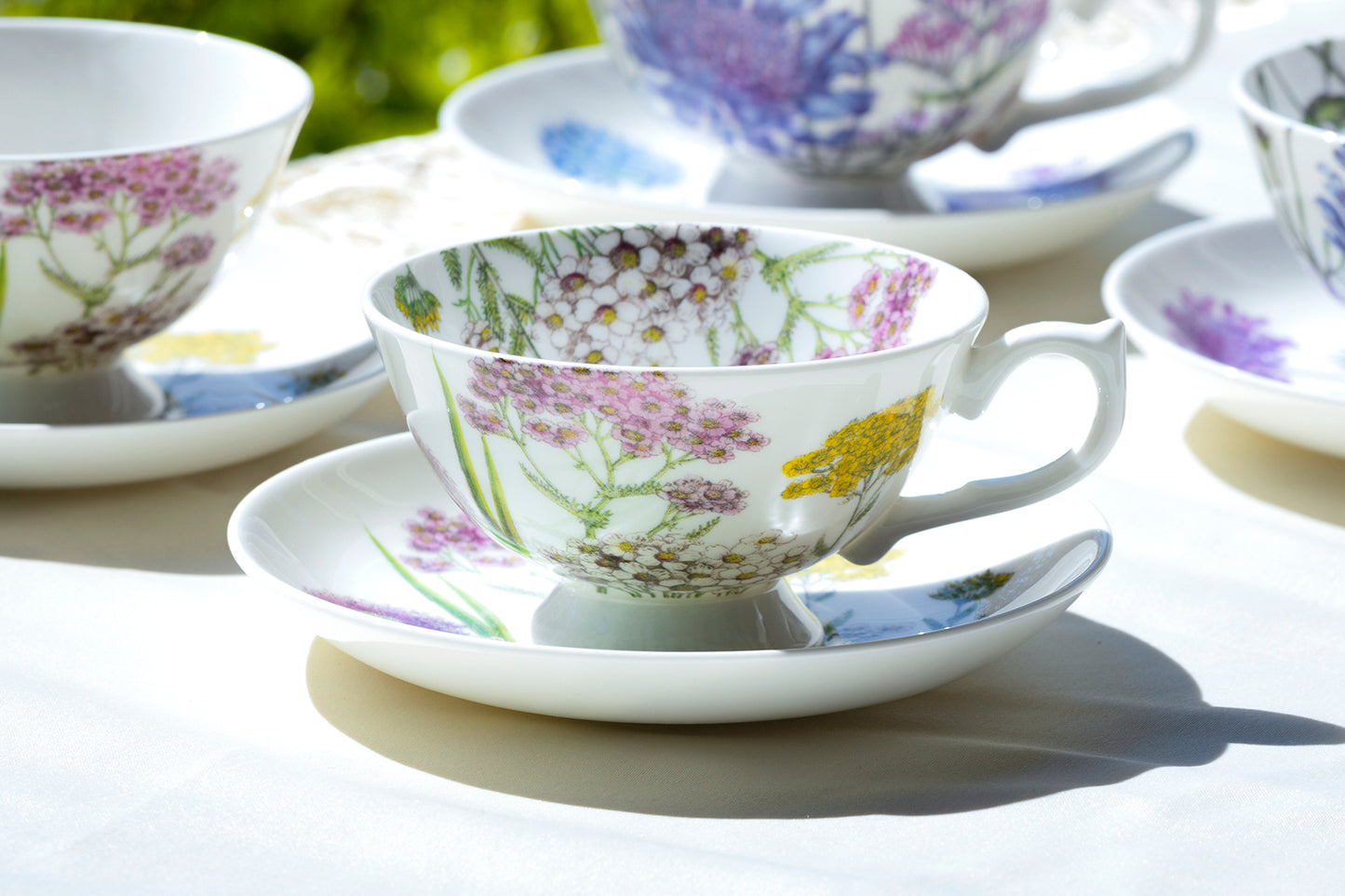 Flower Field Bone China Tea Cup and Saucer Set of 4